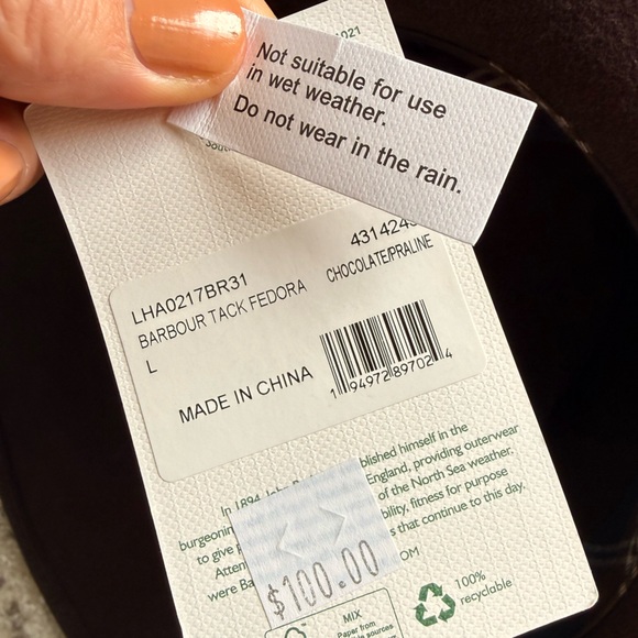 NWT Barbour Tack Fedora Chocolate Brown Size Large - Picture 3 of 5